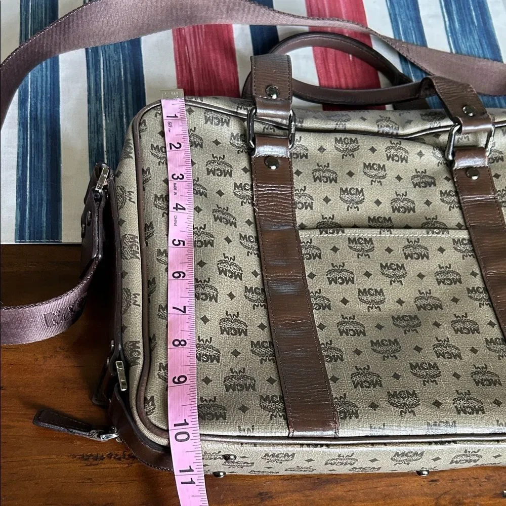 MCM Monogram Brown and Cream Briefcase impeccable